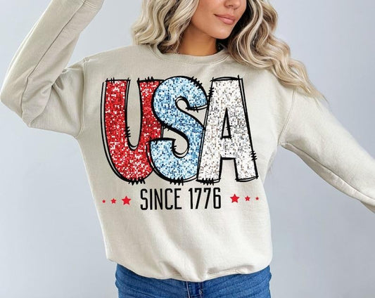 USA Since 1776 Faux Glitter, Fourth Of July, USA, America, Patriotic Flag, Independence Day  T-shirt, sweater and Hoodie