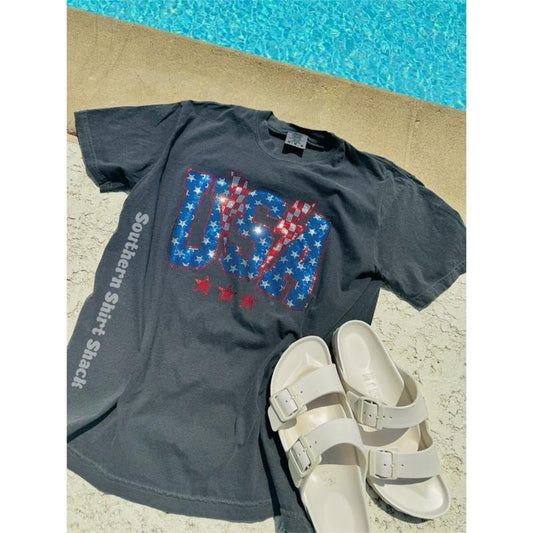USA flat Sparkle T shirt  | Pepper comfort colors t shirt | 4th of July shirt | Graphic Tee
