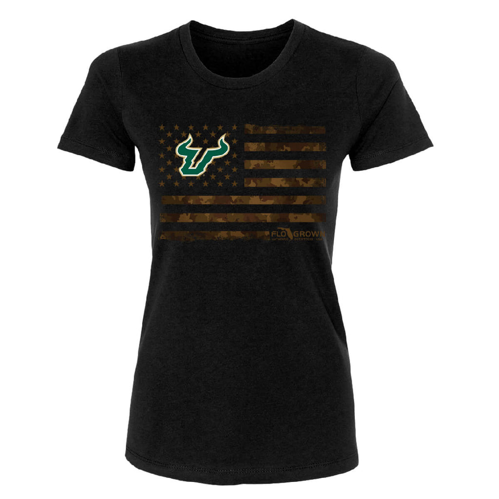 South Florida Bulls US Camo Flag Color Womens Tee Hoodie, Sweatshirt | CoreVibeTees.com