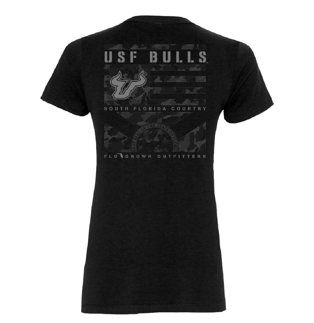 South Florida Bulls Camo Flag Panels Women's Tee Hoodie, Sweatshirt | CoreVibeTees.com (Image 1)