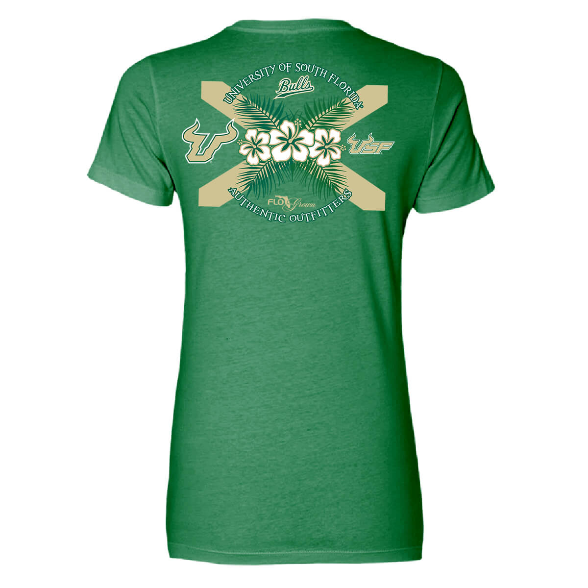 South Florida Bulls Hibiscus Flag Fitted Women's Tee Hoodie, Sweatshirt | CoreVibeTees.com (Image 1)