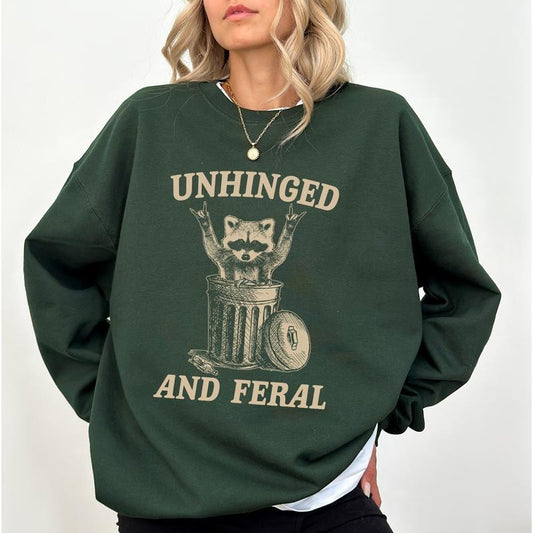 Unhinged And Feral Raccoon Sweatshirt, Funny Raccoon Crewneck, Feral Mom Tops, Feral Sweaters for Girls, Sarcastic Sweatshirts for Women, Gift Ideas for Her, Soft Women's Tops, Comfy Casual Womenswear