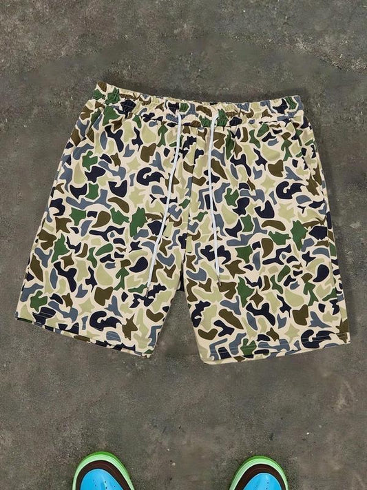 Unisex Camo Print Shorts, Regular Fit Casual Street Shorts for Summer, Fashion Men's Bottoms for Daily Wear, Streetwear
