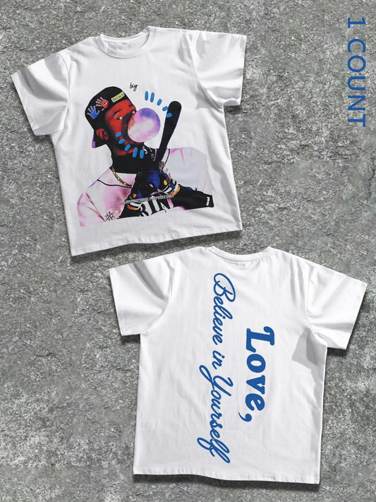Unisex's Letter & Baseball Print Round Neck Tee, Regular Fit Casual Fashion Short Sleeve T-shirt for Summer, Unisex's Top for Daily Wear, Funny Tshirt