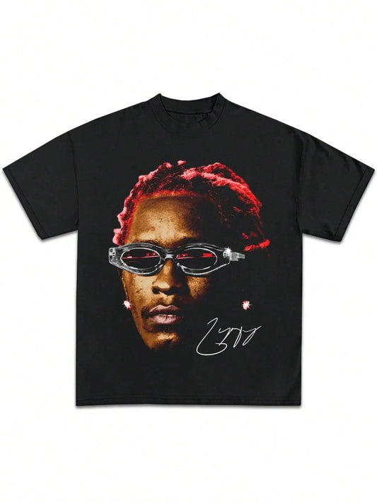 Unisex's Rapper Graphic Print Round Neck Tee, Fashion Casual Short Sleeve T-shirt for Daily Wear, Unisex Top for All Seasons