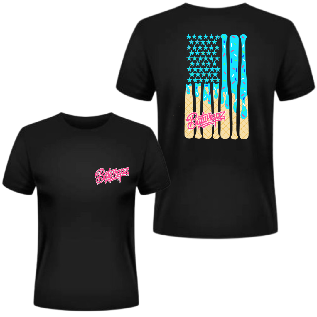 BatWrapz "Baseball Ice Cream Flag" Adult T-Shirt - Black Hoodie, Sweatshirt | CoreVibeTees.com (Image 1)