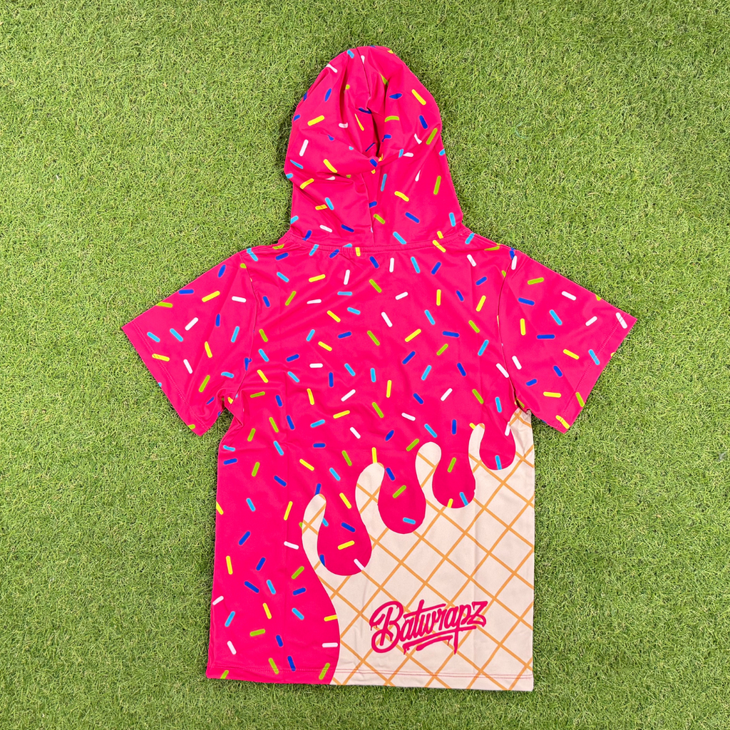 BatWrapz Baseball Pink Ice Cream Short Sleeve Performance Hoodie - Youth T-Shirts, Sweatshirt | CoreVibeTees.com (Image 2)