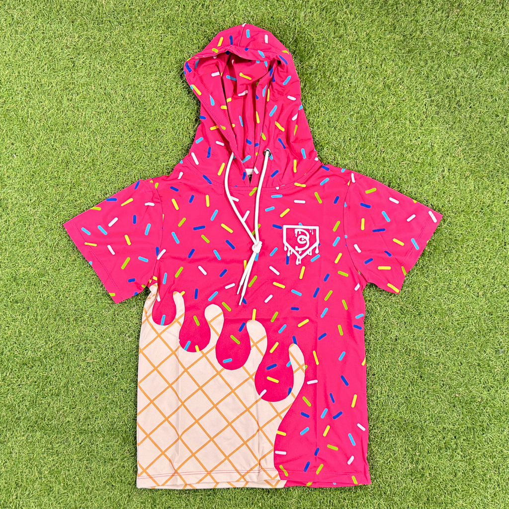 BatWrapz Baseball Pink Ice Cream Short Sleeve Performance Hoodie - Youth T-Shirts, Sweatshirt | CoreVibeTees.com (Image 1)