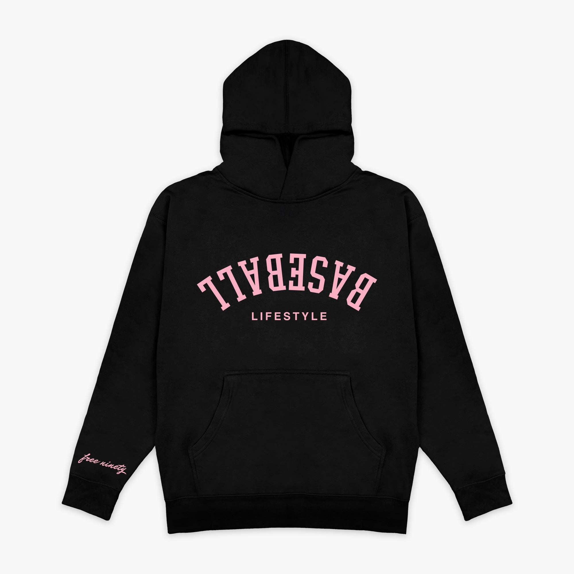 Upside Down Baseball Hoodie - Black/Pink T-Shirts, Sweatshirt | CoreVibeTees.com (Image 1)