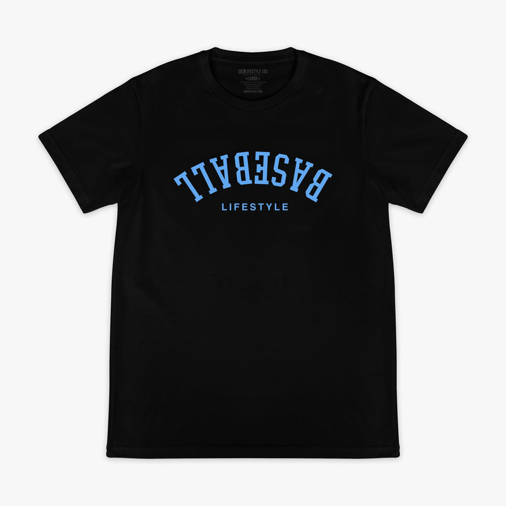 Upside Down Baseball Tee - Black/Light Blue Hoodie, Sweatshirt | CoreVibeTees.com (Image 1)