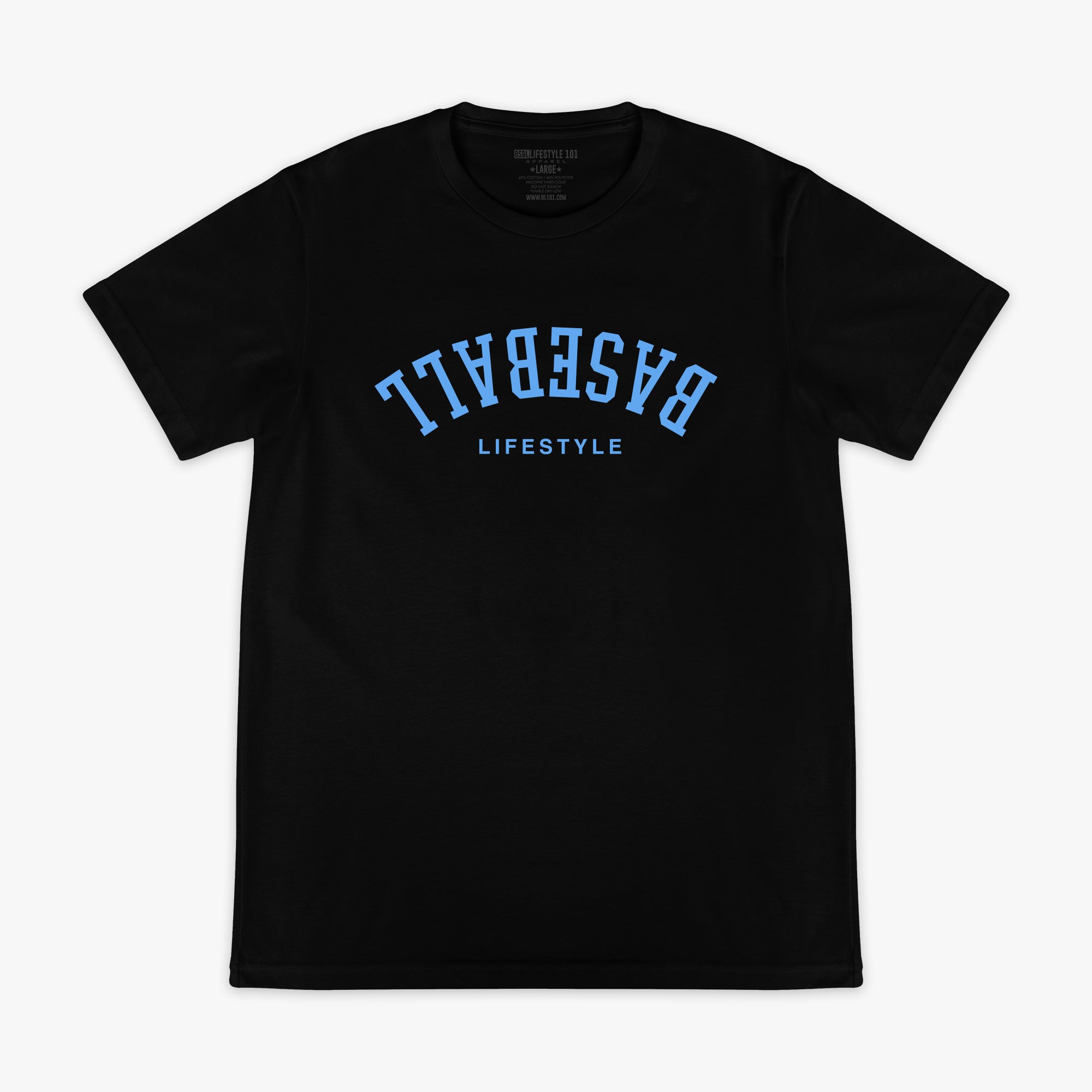 Upside Down Baseball Tee - Black/Light Blue Hoodie, Sweatshirt | CoreVibeTees.com (Image 1)