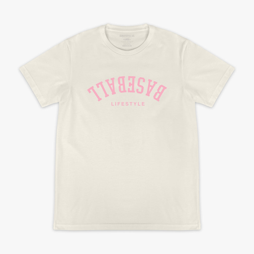 Upside Down Baseball Tee - Cream/Pink Hoodie, Sweatshirt | CoreVibeTees.com (Image 1)