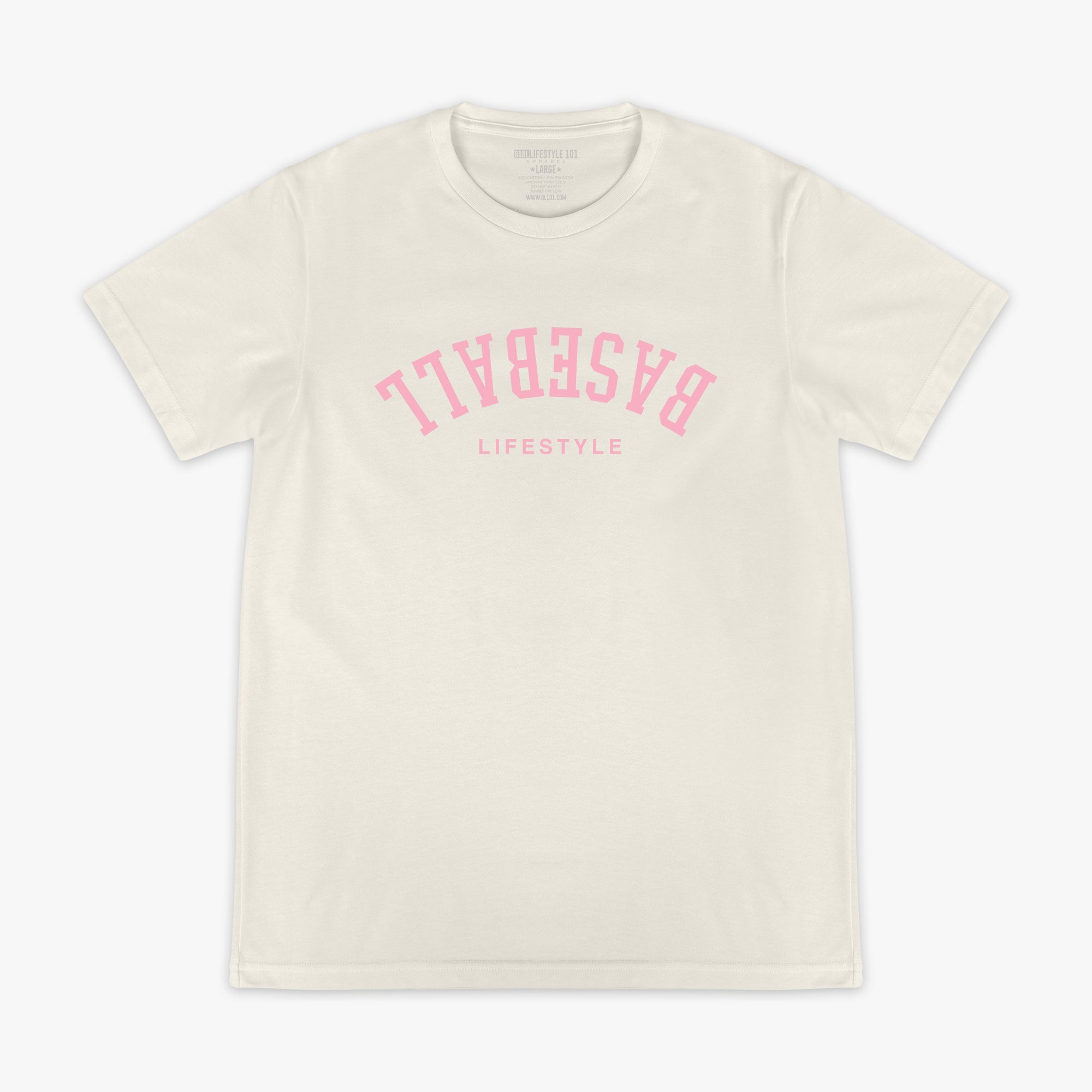 Upside Down Baseball Tee - Cream/Pink Hoodie, Sweatshirt | CoreVibeTees.com (Image 1)