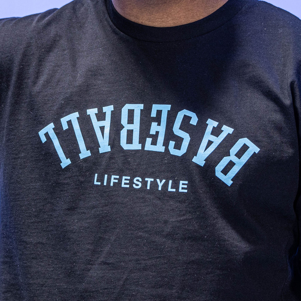 Upside Down Baseball Tee - Black/Light Blue Hoodie, Sweatshirt | CoreVibeTees.com (Image 3)