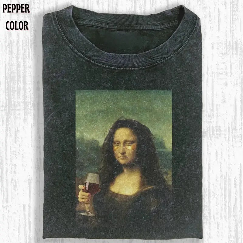 VINTAGE Mona Lisa After The Party Shirt, Funny Graphic Tees, Vintage Men's Top - Cotton, Polyester