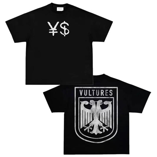 VULTURES LOGO Kayne West Vintage Streetwear Crewneck Tshirt Menswear Top Underwear Tropical Shortsleeve Round Neck