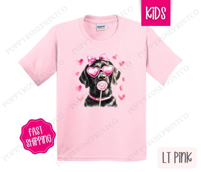 Valentine Black Lab Kids Shirt - Valentine's Day Children's Tshirt - Cute Youth Tee Gildan