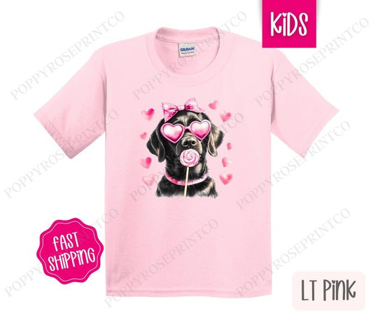 Valentine Black Lab Kids Shirt - Valentine's Day Children's Tshirt - Cute Youth Tee Gildan