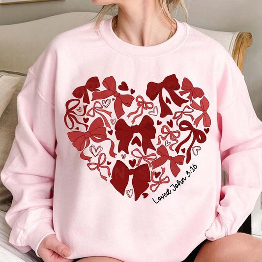 Valentine Coquette Bow Sweat, Loved John 3:16 Sweat, Happy Valentines Day, You are loved Sweat, Valentine day Gifts, Gift For Girlfriend