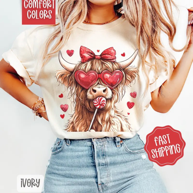 Valentine Cow Shirt Comfort Colors, Valentine's Day Women's Tee, Cute Women's Tshirt