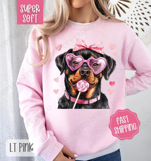 Valentine Rottweiler Sweatshirt, Valentine's Day Crewneck, Cute Women's Sweater