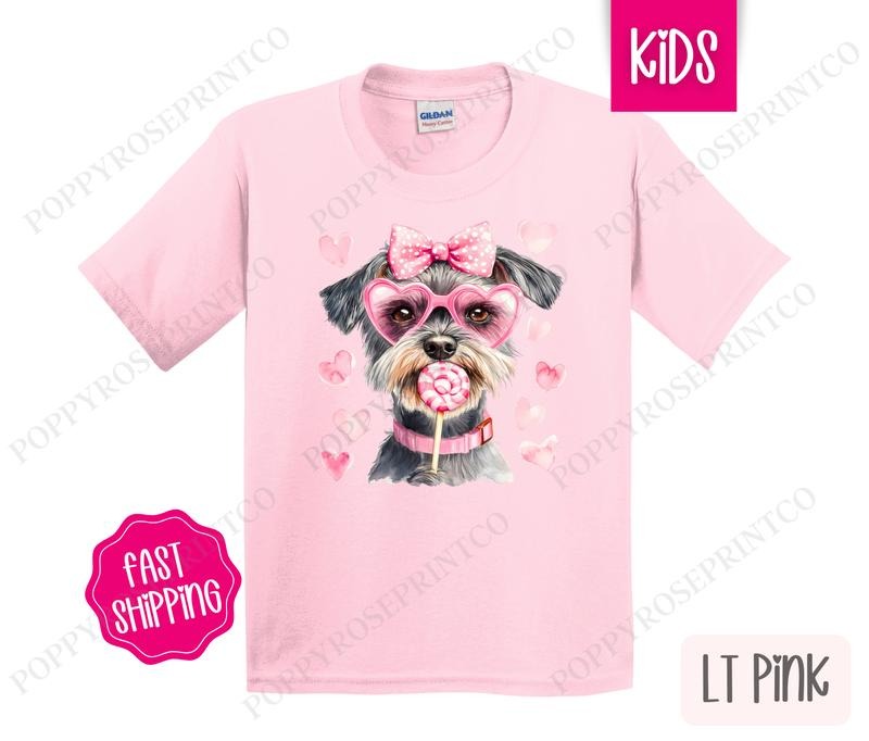Valentine Schnauzer Kids Shirt - Valentine's Day Children's Tshirt - Cute Youth Tee Gildan