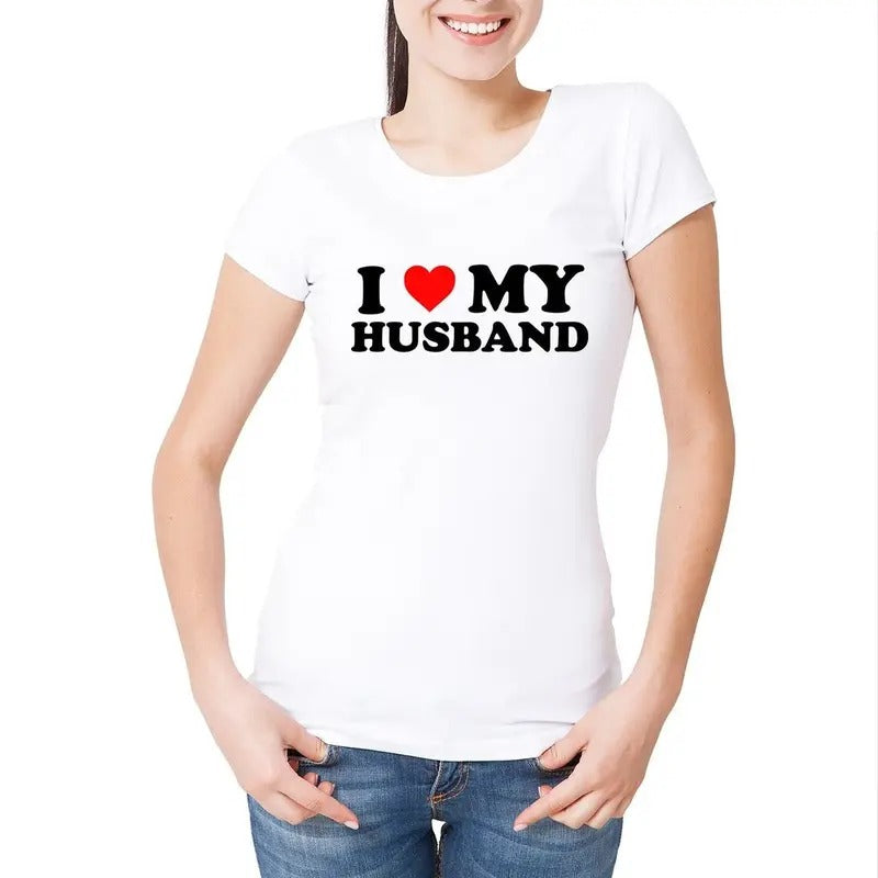 Valentine Shirt, Womens I Love My Husband T-Shirt Funny Anniversary Gift Joke Married Cotton Polyester Top Womenswear Grey Light