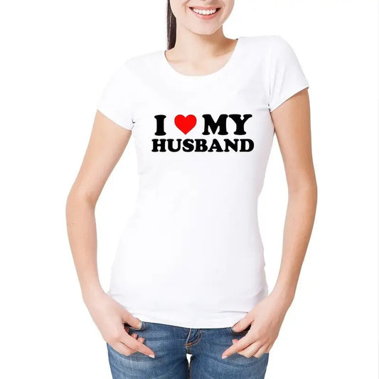Valentine Shirt, Womens I Love My Husband T-Shirt Funny Anniversary Gift Joke Married Cotton Polyester Top Womenswear Grey Light