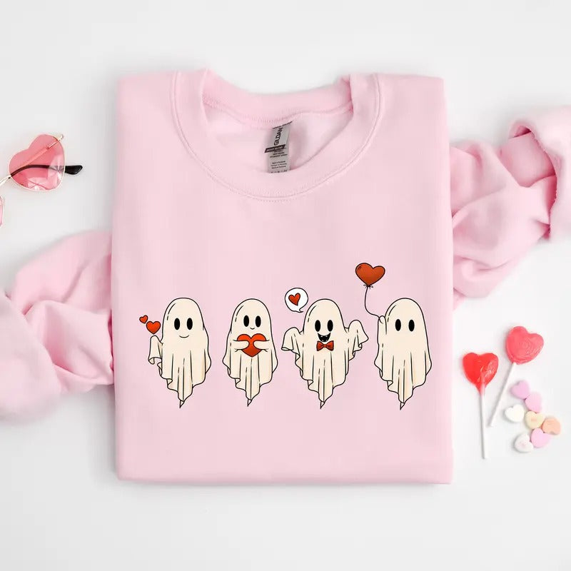 Valentine's Day Ghost Sweatshirt, Ghosts With Hearts Valentine Gift, Spooky Valentine Sweat, Be My Boo Valentines Tee