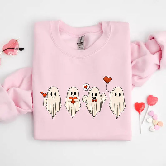 Valentine's Day Ghost Sweatshirt, Ghosts With Hearts Valentine Gift, Spooky Valentine Sweat, Be My Boo Valentines Tee