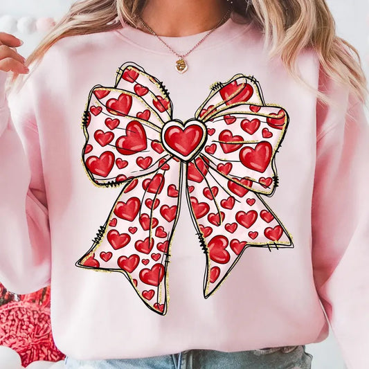 Valentine's Day Heart Coquette Bow T-Shirt, Trendy Valentine Crewneck, Valentine Love Sweatshirt