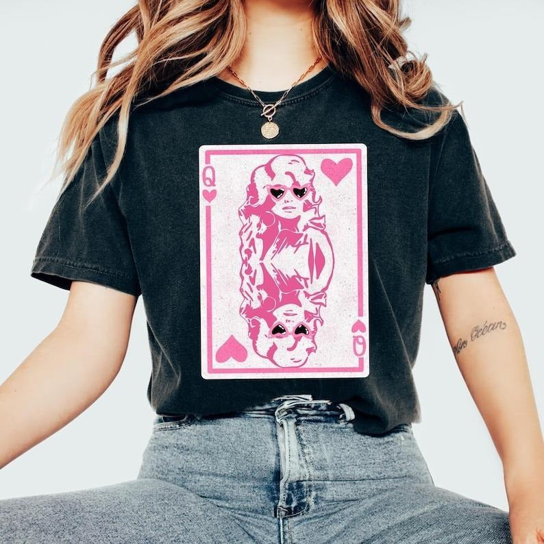 Valentine's Day Queen of Hearts Shirt, Cute Pink Dolly Valentine Shirt, Valentine's Design, Galentine's Day 2025, Womenswear Top Cotton