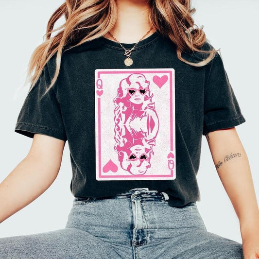 Valentine's Day Queen of Hearts Shirt, Cute Pink Dolly Valentine Shirt, Valentine's Design, Galentine's Day 2025, Womenswear Top Cotton