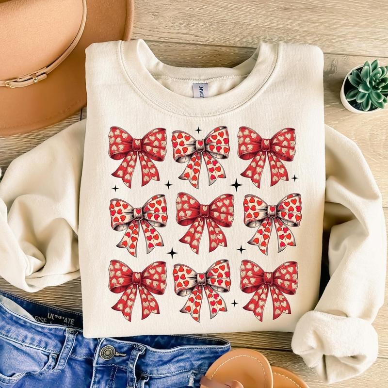 Valentines Day Heart Coquette Bow Sweatshirt, Retro Valentine  , Valentines Coquette Sweatshirt, Love Sweatshirt, Valentine Mama Sweatshirt, Girls Valentine