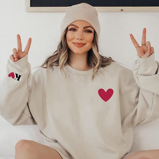 Valentines Sweatshirt for Women with Initial on Sleeve Valentines Day Sweatshirt Valentine Gift Valentine Sweatshirt Womens Couple Matching