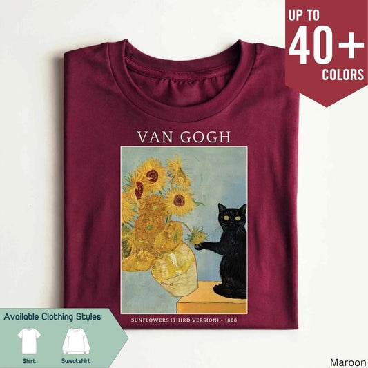 Van Gogh Sunflowers Premium T-Shirt & Sweatshirt, Unisex Art-Inspired Apparel, Cat Shirt, Funny Tee, Cute Cat Sweatshirt, Gift for Best Friend, Gift for Him & Her - Trending, Top