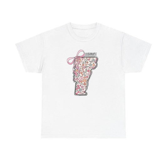 Vermont Floral Bow Gildan T-shirt, Cute Trendy Tee, State Coquette Oversized Top