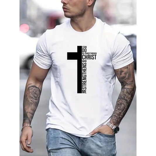 Vibrant Graphic Print Crew Neck Tee - Soft, Breathable, Slightly Stretchy, Short Sleeve, Casual, Summer-Perfect, Outdoor-Ready Men's T-Shirt - Fashionable, Creative, Comfortable Top for Warm Weather Adventures Made in USA