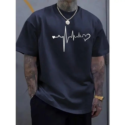 Vibrant Heartbeat Tee - Men's Short Sleeve T-Shirt - Casual Round Neck Top, Ultra-Comfortable, Versatile, and Breathable for Spring & Summer Collection Made in USA Made in USA