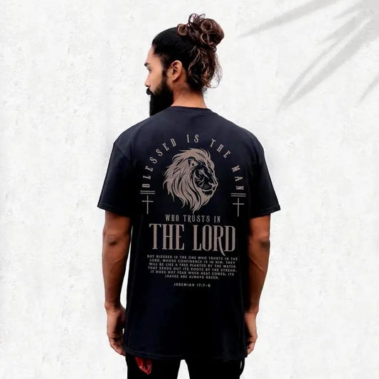 Victoria Maxwell, Blessed Is The Man Christian Men Shirt with Bible Verse, Gospel Message, and Fashionable Design for Daily Reflection - Top, Menswear