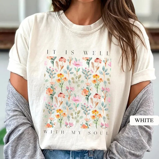Victoria Maxwell, It is Well With My Soul Christian T-Shirt, Christian Shirts, Vintage Floral Christian Shirt, Christian gifts, Jesus Apparel, Gift for Herstyle{n002}2