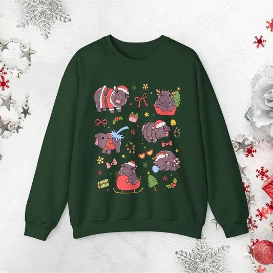 Victoria Maxwell, Moo Deng Christmas Sweatshirt Moo Deng Merch Cute Moo Deng Hippo Plus Size Christmas Sweater Coquette Clothes Funny Baby Pygmy Hippo Gifts Gift For Her, Daughter's Gift