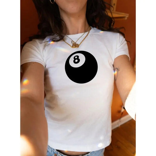 Vintage 8 Ball Graphic Baby Tee, Retro Eight Ball Y2K Baby Tee, 2000s Shirt Trendy Top 90s Baby Tee for Women, Gift For Her Cotton Fit