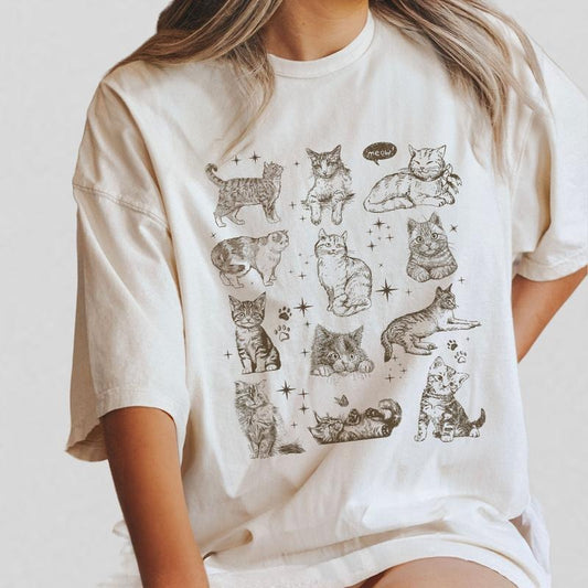 Vintage 90s Cat Tshirt, Retro Kitten Shirt, Cat Lover Shirt, Gift For Cat Lover, Funny Gifts For Women, Women Shirt, Vintage Tattoo Cat Shirt, Cat Lover Gift, Lovely Cat T-shirt, Shirt Gift For Cat Lover, Women Tops Casual Comfort Womenswear