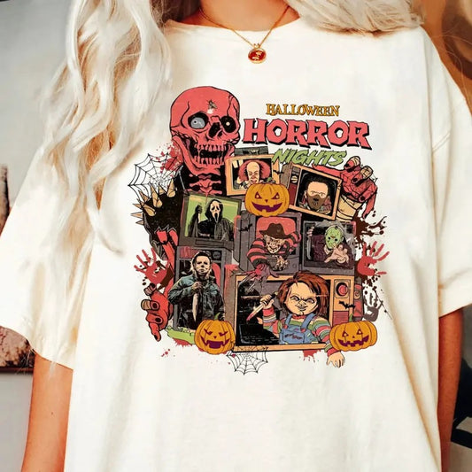 Vintage 90s Halloween Movies Sweatshirt, Vintage Halloween Characters Tee Shirt, Horror Characters Sweater, Horror Halloween Tee Shirt, Ghostface Halloween T-Shirt, Horror Night Tee Shirt, Best Gift For Halloween