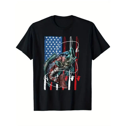 Vintage American flag Cool Fishing Men's T-shirt for American fish lovers Made in USA