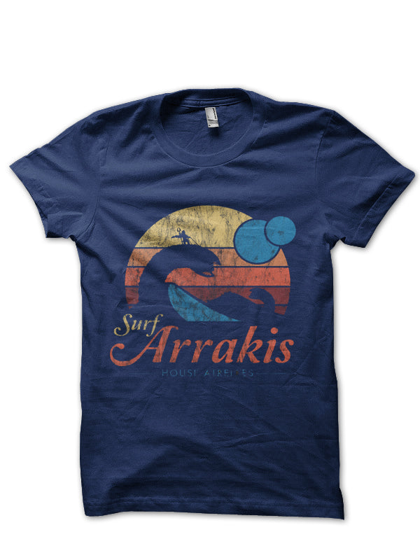 Vintage Distressed Surf â€“ Visit Arrakis â€“ Dune â€“ Sci Fi Navy T-Shirt Hoodie, Sweatshirt | CoreVibeTees.com