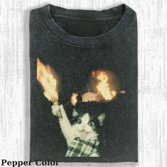 Vintage Funny Rebellious Cat T-shirt, Love Cats Tshirt-  Meme Tshirt- Top Menswear