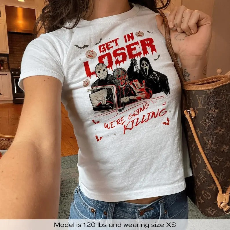 Vintage Funny Scary Movie Get In Loser Halloween Y2k Baby Tee Y2k Shirt Halloween Party Baby Tee Retro 90s Aesthetic Baby Tee Shirt Gift Her