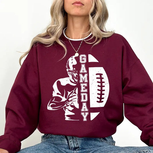 Vintage Game Day Football Sweatshirt, Retro Football Crewneck for Girls, Fall Sports Unisex Sweatshirt, Game Day Sweater for Women, Touchdown Season Crewneck, Comfy Long Sleeve Pullover, Oversized Women's Tops, Casual Womenswear, Comfy Fabric Cotton Tops